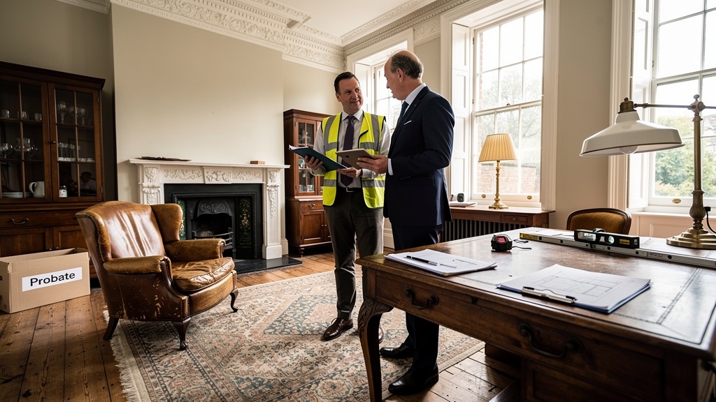 Solicitor and surveyor reviewing an inherited property for probate valuation