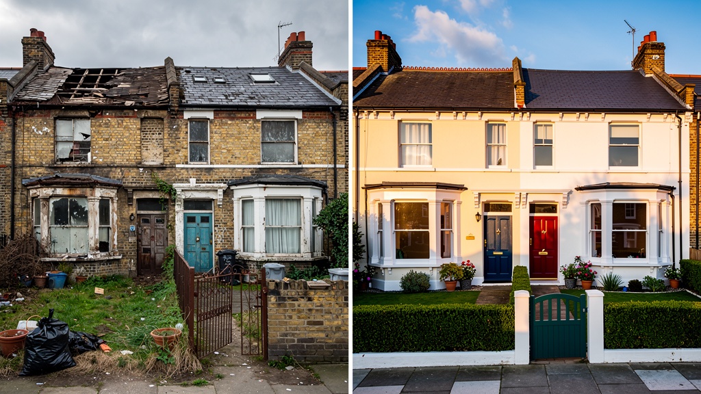 Before and after renovation of a Victorian terraced house in West London